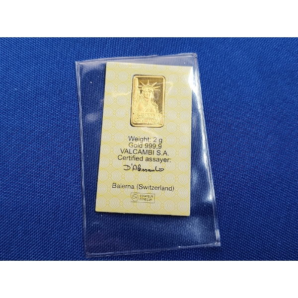 2g Valcambi Gold Bar - Credit Suisse Statue of Liberty - in Sealed Package