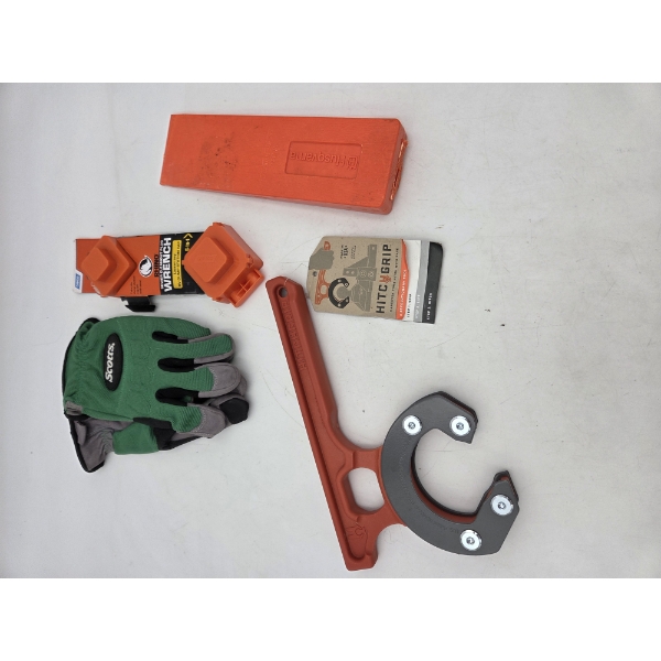 New In Package Hitch Grip Tool. Rhino Sewer Wrench, Gloves & Like New Husqvarna Plastic Wedge