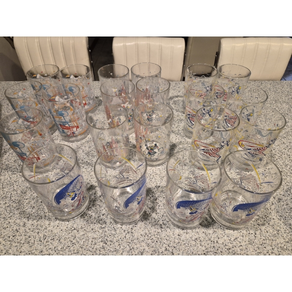 Large Disney Glassware Assortment - Donald Duck Goofy Mickey Mouse Hollywood