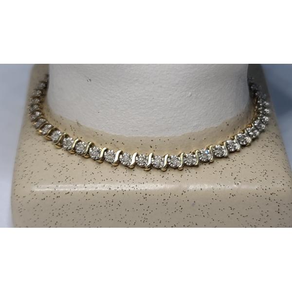 10K Yellow Gold "S" Link 8" Tennis Bracelet With Diamonds - Weight: 6.5g