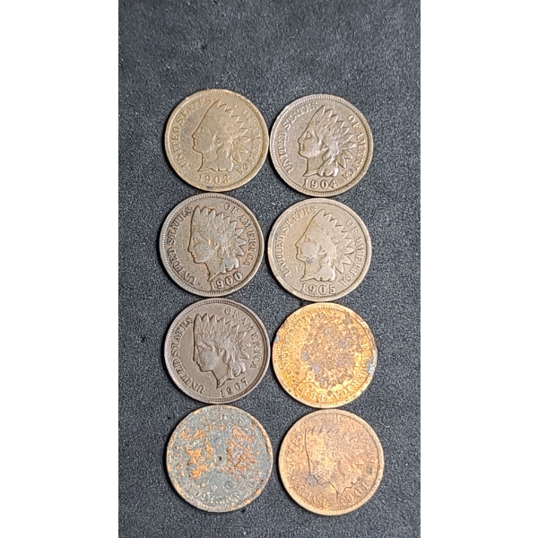 (8) Assorted Years Indian Head Cents - Face Value: $0.08