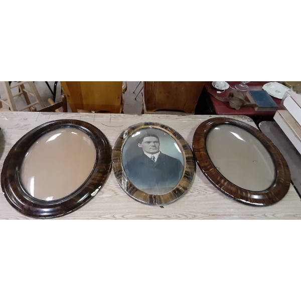 Antique Oval Curved Glass Large Picture Frames - One With Portrait Included