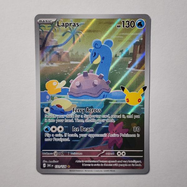 Lapras 131/128 Illustration Holo Rare Pokemon 30th Anniversary Celebrations Trading Card ~ Near Mint