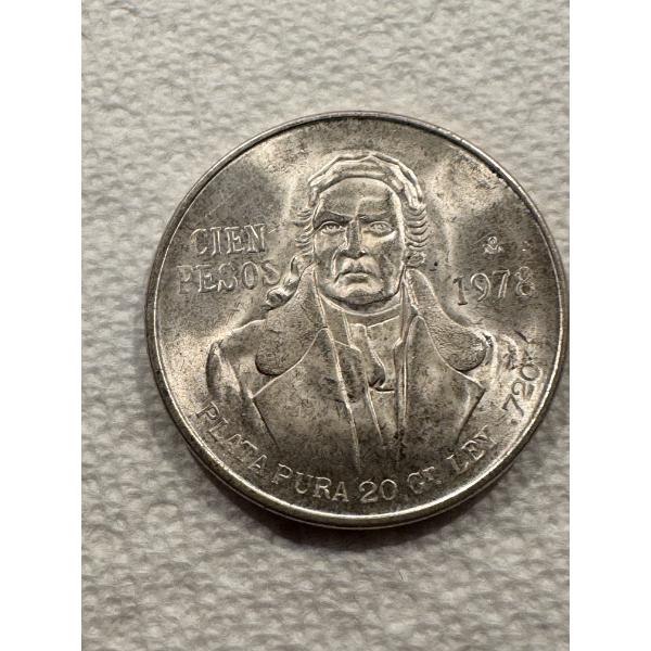 1978 Mexican 100 Pesos Silver Coin - .720 Fine Silver - .6428 Actual Silver Weight (ASW)