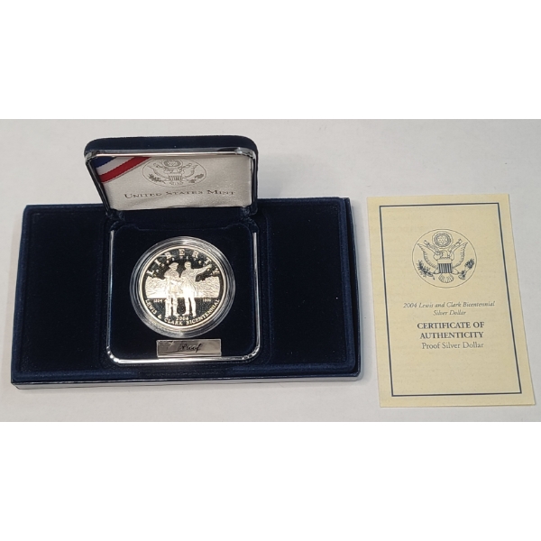 2004 U.S Mint Lewis And Clark Bicentennial Proof 90% Silver Dollar With COA