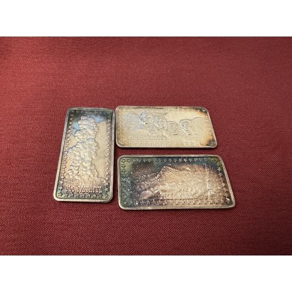 3 - Vintage .999 Fine Silver Troy Ounce Bars - Wonders Of America - Incredible Toning - Hard To Find