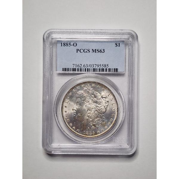 NICE 1885-O Morgan Silver Dollar Graded MS63 by PCGS FT. Extraordinary Rainbow Toning on Reverse 