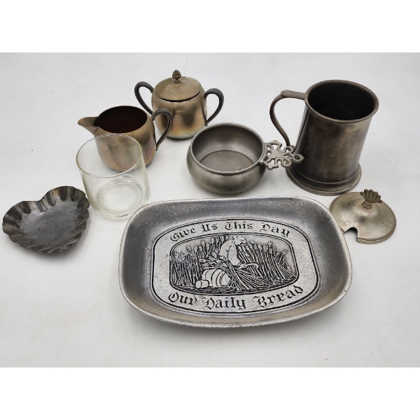 Lot of Vintage Assorted & Mixed Metal Trays, Cups, Glassware