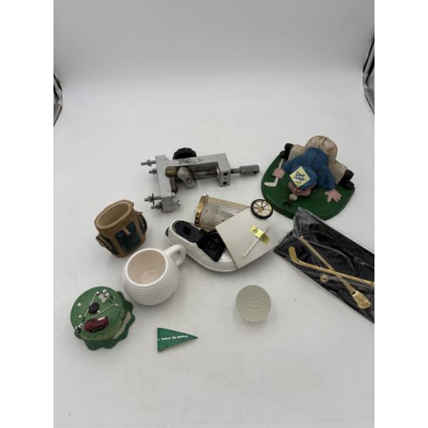 Golf Items - Collectibles - Door Stop - Golf Ball Mug - Clear Golf Ball - Golf Ball Holder Cart