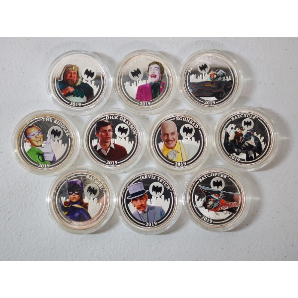 10 Assorted BATMAN DC Comics Colorized Collectible Coins in Capsules