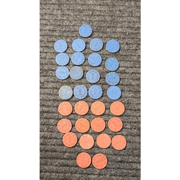 (31) WWII Ration Tokens 17-Blue 14-Red