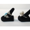 Image 3 : Sterling Silver Rings and Pin: Turquoise and Pearl Flower - Total Weight: 28.4g