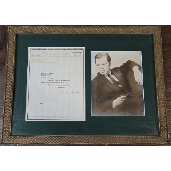 Orson Welles Photograph and Signed Letter - Custom Framed - 22 3/8 x 16 3/4