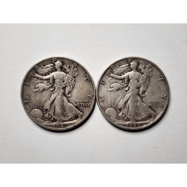 Two United States Walking Liberty 90% Silver Half Dollars ~ FACE VALUE $1.00