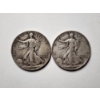 Image 1 : Two United States Walking Liberty 90% Silver Half Dollars ~ FACE VALUE $1.00