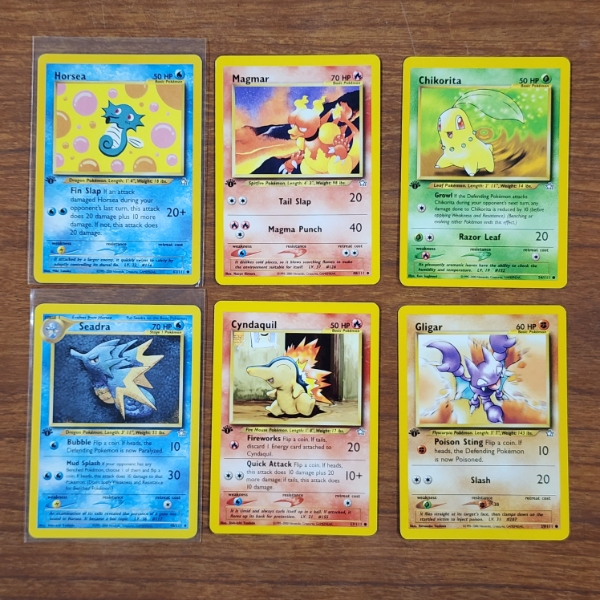 Six Assorted Vintage 1st Edition Pokemon Trading Cards 