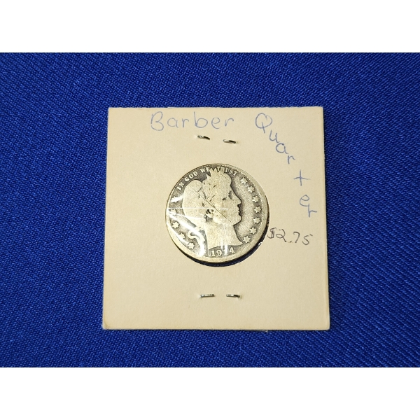 1914 United States Barber Quarter - 90% Silver 