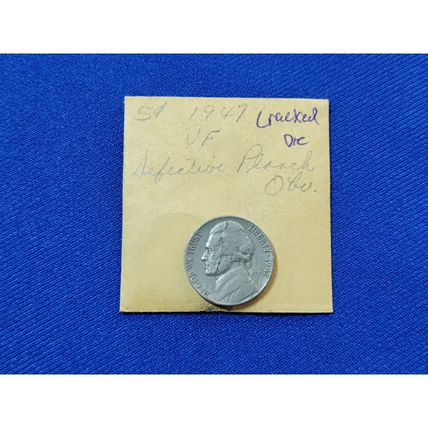 1947 VF Cracked Die Jefferson Nickel 