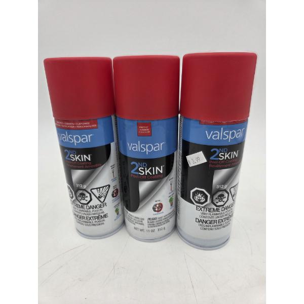 Three 11oz Cans Of Valspar 2nd Skin Peel Off Coating In Red