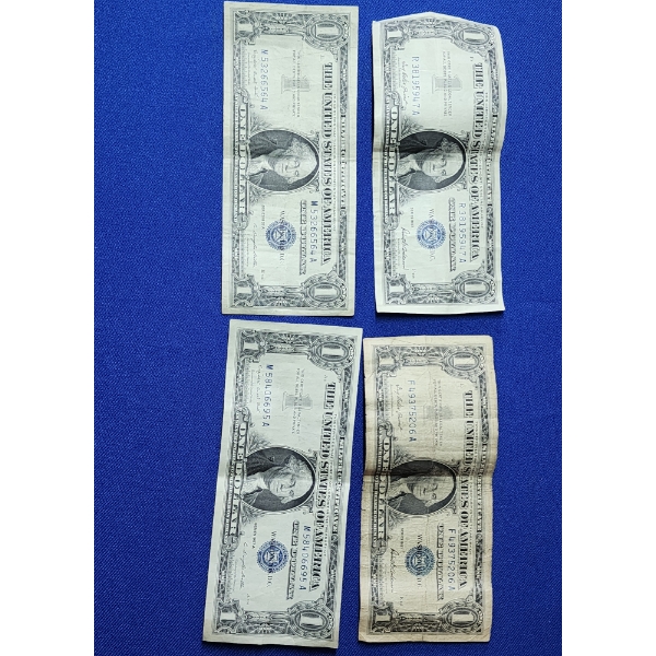 x4 United States $1 Blue Seal Silver Certificates: Series: 1957 & 1957-A FV: $4.00