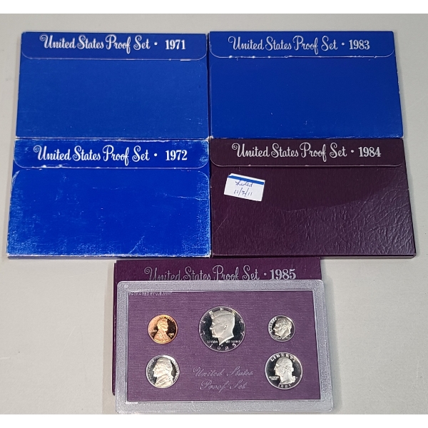 1971, 1972, 1983, 1984, 1985 U.S Proof Coin Sets