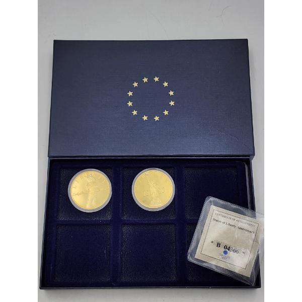 2 - United States Liberty 1886 Commemorative Proof Coins - 24K Gold Layered w/ Swarovski Crystal