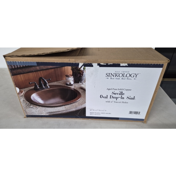 BRAND NEW - Hammered Copper Drop In Oval Vanity Sink - Sinkology "SEVILLE"  20" x 17" - In Box