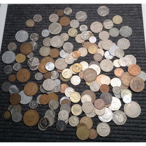 Large Lot Of Assorted Foreign Coins- Including Canadian,French & New Zealand