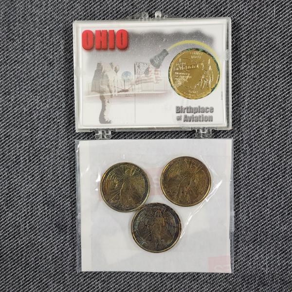 Gold Plated Ohio State Quarter In Display With Three Guardian Angel Tokens