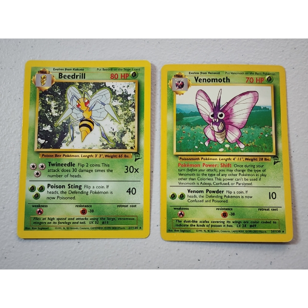 Two Vintage Rare Pokemon Cards: Beedrill 21/130 & Venomoth 31/130