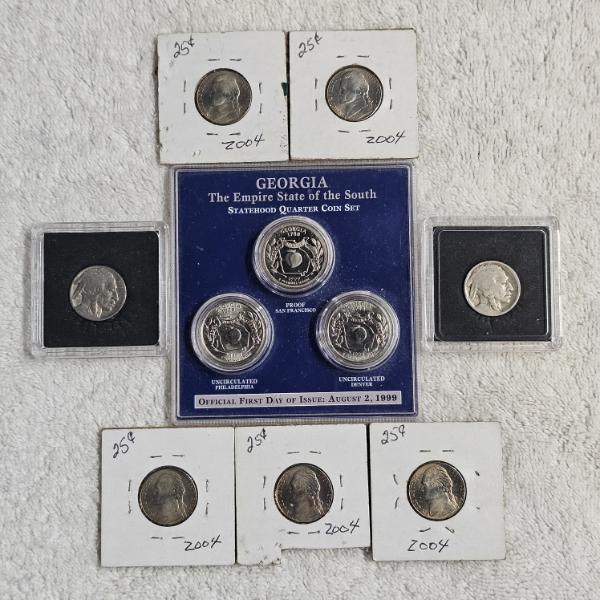 1999 Georgia Statehood Quarter Coin Set, Two Buffalo Nickels, And Five 2004 US Nickels