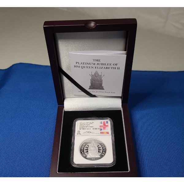 2022 NGC PF 70 ULTRA CAMEO 2 Oz Alderney QE ll Platinum Jubilee Enthroned Queen Silver Proof Coin