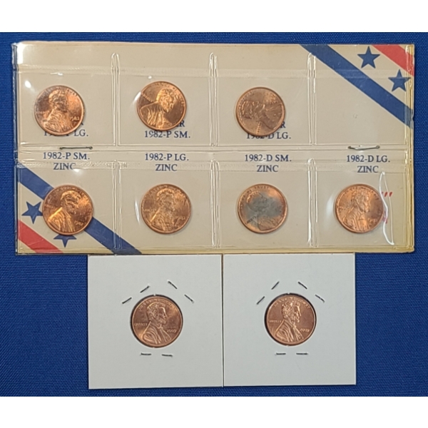 1982 Lincoln Memorial Penny Cent Variety Set & (2) 2009 Lincoln Bicentennial Cents - FV: $0.09