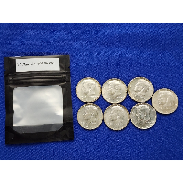 (7) 1966 40% Silver Kennedy Half Dollars FV: $3.50