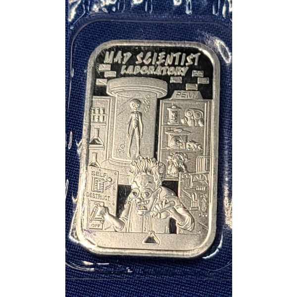 Limited Edition Postal Express Mint 1 oz .999 Fine Silver Bar- Mad Scientist Laboratory 