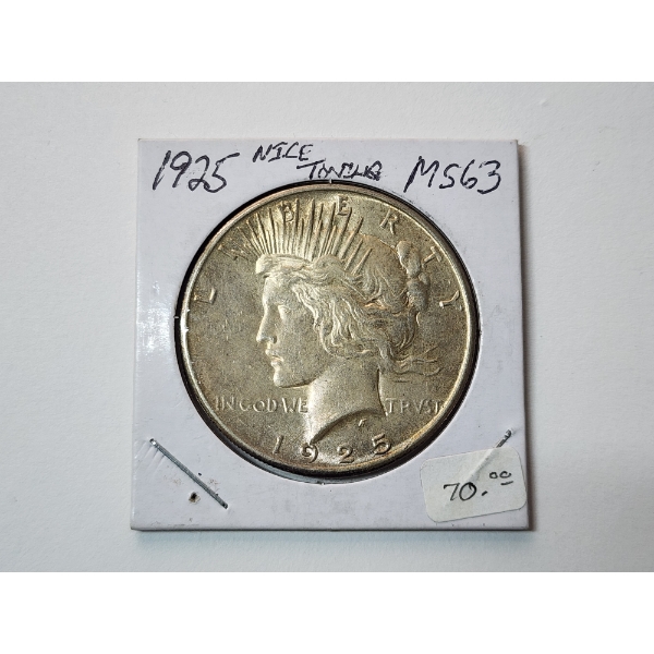 1925 Silver Peace Dollar MS63-Like Nice Toning 