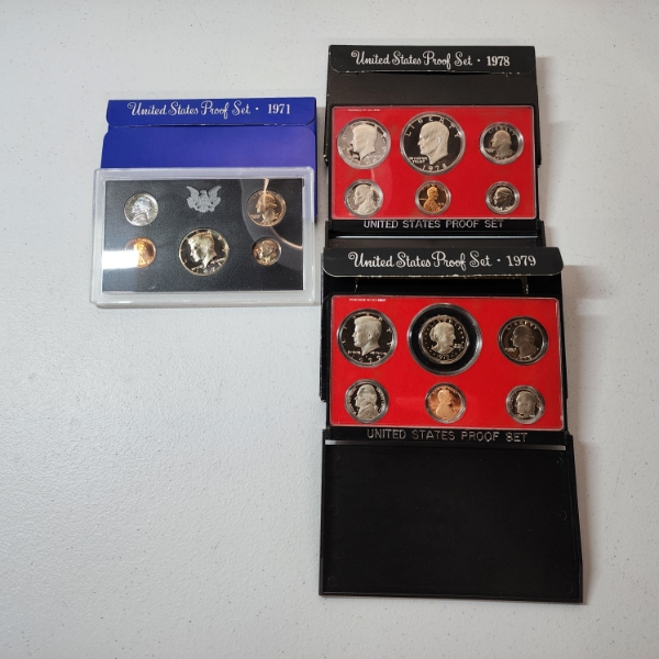 Three United States Mint Proof Sets: 1971, 1978, 1979