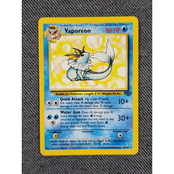Vaporeon 28/64 Non Holo Rare Vintage Jungle Pokemon Trading Card ~ NM/LP Condition! 