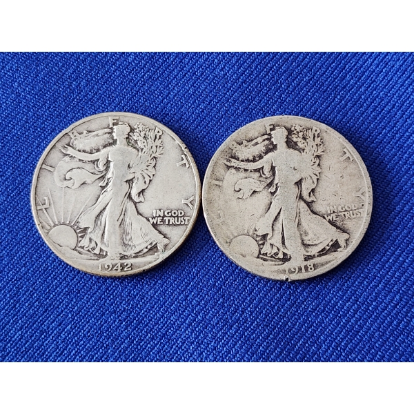 2 - 90% Silver Walking Liberty Half Dollars FV: $1.00