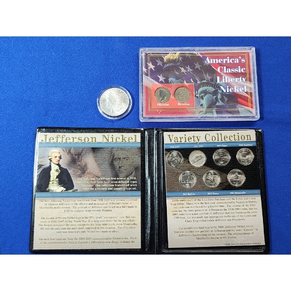 Lot of U.S. Coins: 1885 Morgan Silver Dollar, Jefferson & Liberty Nickel Collections: 10 Coins Total