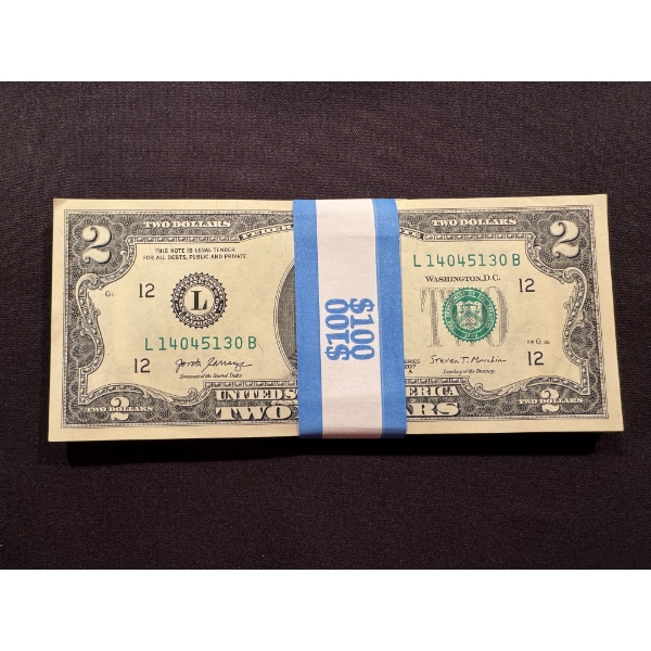 50 - United States Jefferson $2.00 Bills - $100.00 Face Value