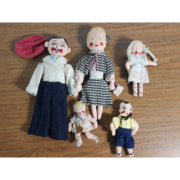Lot of 5 Vintage Handmade Dolls