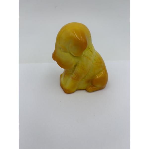 Adorable Degenhart Uranium Glass Dog Figurine - Butterscotch Slag - ~2.5 inches
