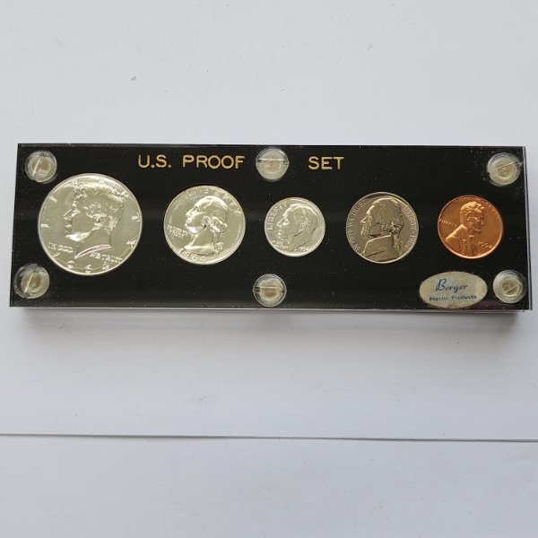 1964 United States Proof Set Including 90% Silver Half Dollar, Quarter, & Dime