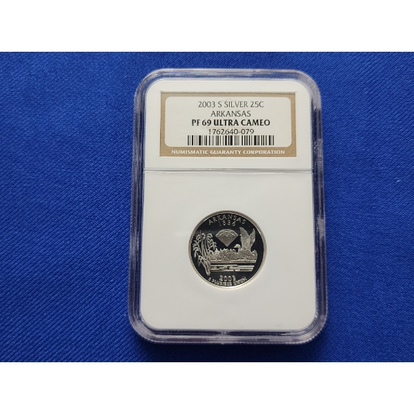 NGC PF 69 Ultra Cameo 2003-S Silver Arkansas Quarter