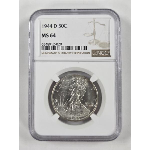 1944 D 50 CENT PIECE - NGC - MS 64