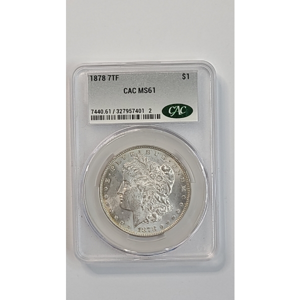 CAC 1878 7 Tail Feathers MS61 Morgan 90% Silver Dollar 