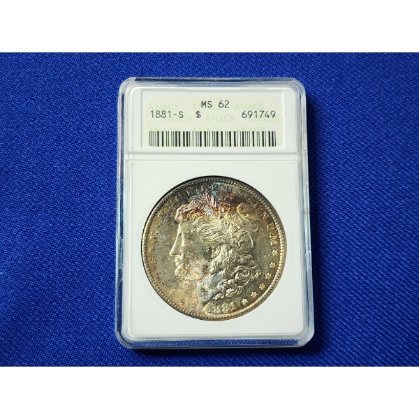 Beautifully-Toned 1881-S Morgan Silver Dollar ANACS MS 62