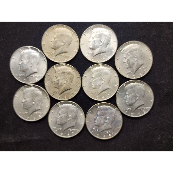 Ten Assorted 40% Silver Kennedy Half Dollars - $5 Face Value