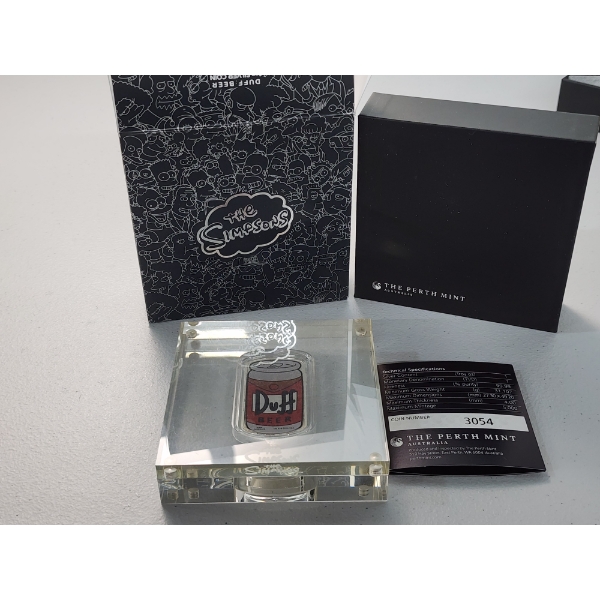 The Simpsons Duff Beer 1 oz .9999 Fine Silver Collectible Coin with Nice Display - The Perth Mint
